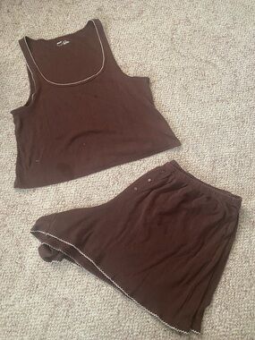 Aerie Pointelle Brown Ribbed PJ Set